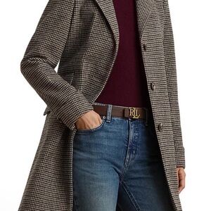 Lauren Ralph Lauren Wool Reefer Coat Overcoat Menswear Houndstooth Petite 2P